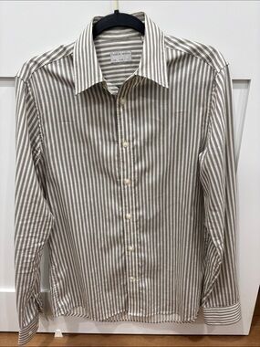 Tiger of Sweden Taupe and White Striped Dress Shirt